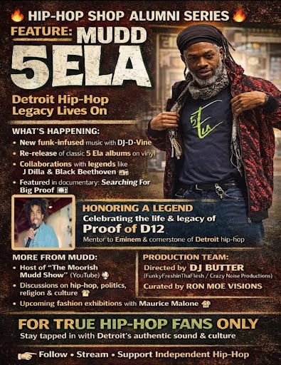 FOR IMMEDIATE RELEASE  MUDD 5ELA Launches Solo Career with “Hater City,” a Visual Manifesto for Detroit Hip-Hop Unity Legendary 5 Elementz co-founder releases video, debut EP this spring with producer Nick Speed; features Downtown Detroit, Belle Isle, 7 Mile